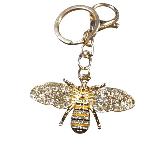 Bee Rhinestone Keychain Gold Tone Purse Clip - Picture 3 of 6